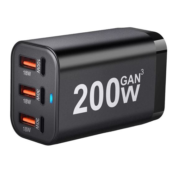 صورة Charger 6 port (3 Usb3 Type C ) 200 W Gan